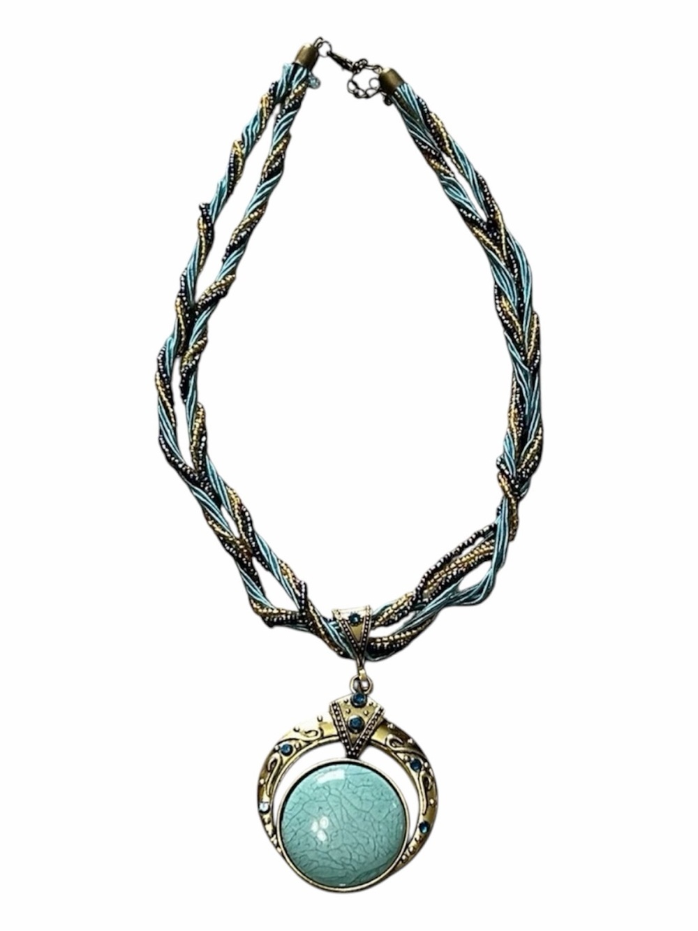 ❤️FREEw/PURCHASE Turquoise Pendant Necklace Braided Multi-Strand Cord Boho NWT